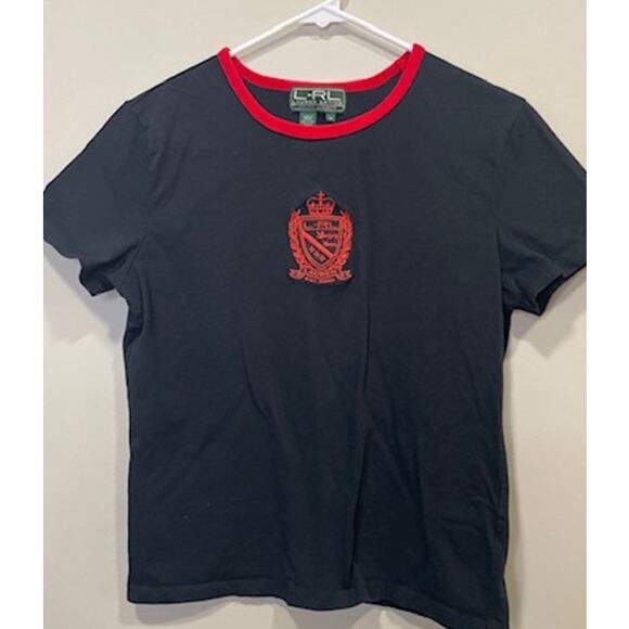Vintage Ralph Lauren Navy Blue T-Shirt Red Embroidered Logo Classic Tee Sz M - Picture 1 of 7
